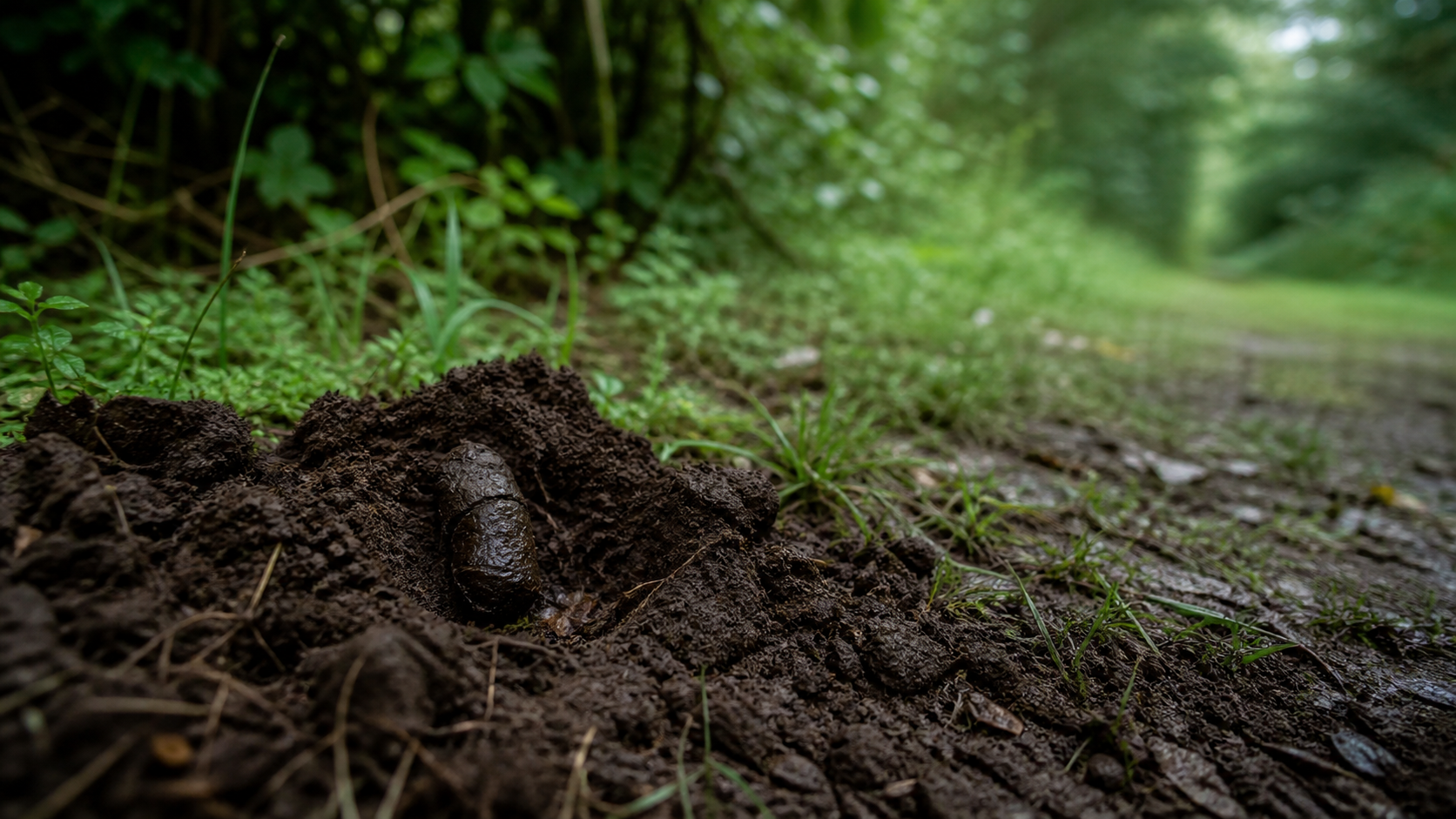 Crotte de blaireau dans un pot creusé en forêt