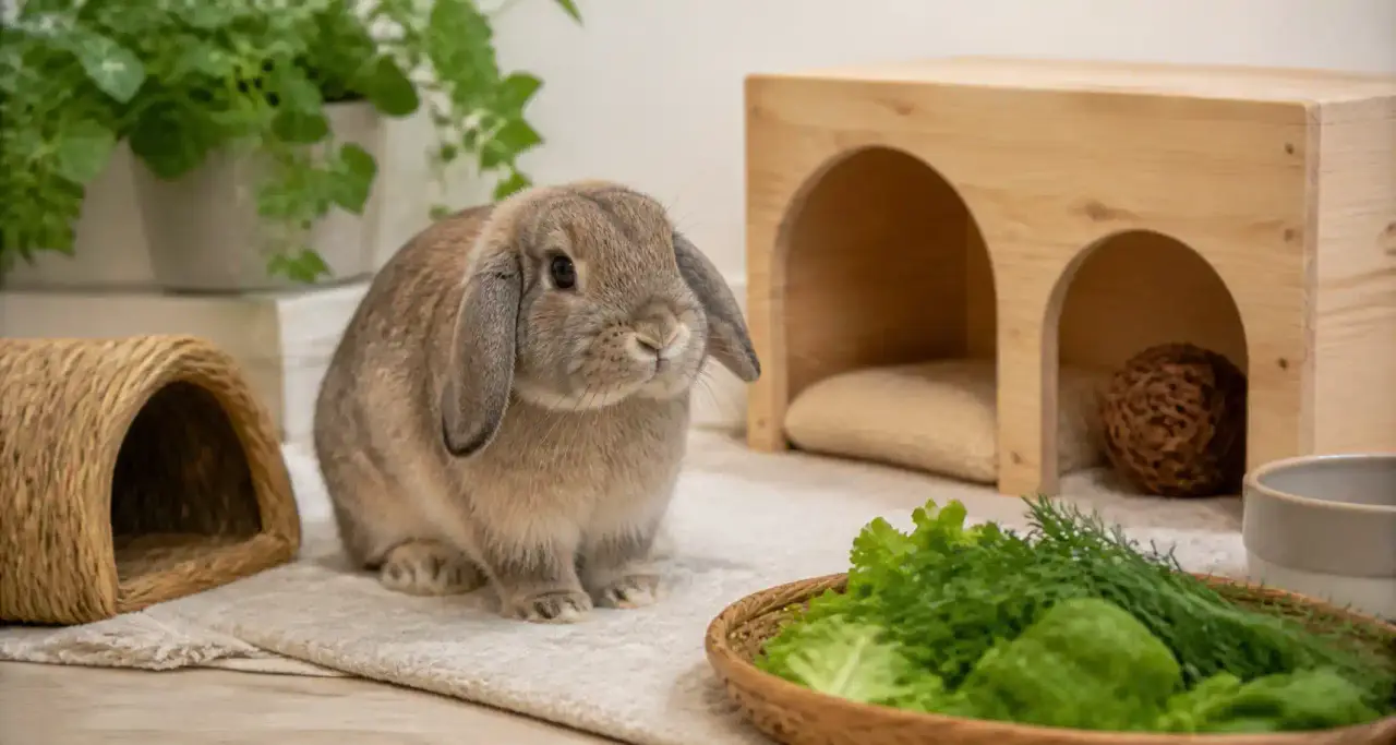 Lapin NAC dans un espace intérieur sécurisé et confortable