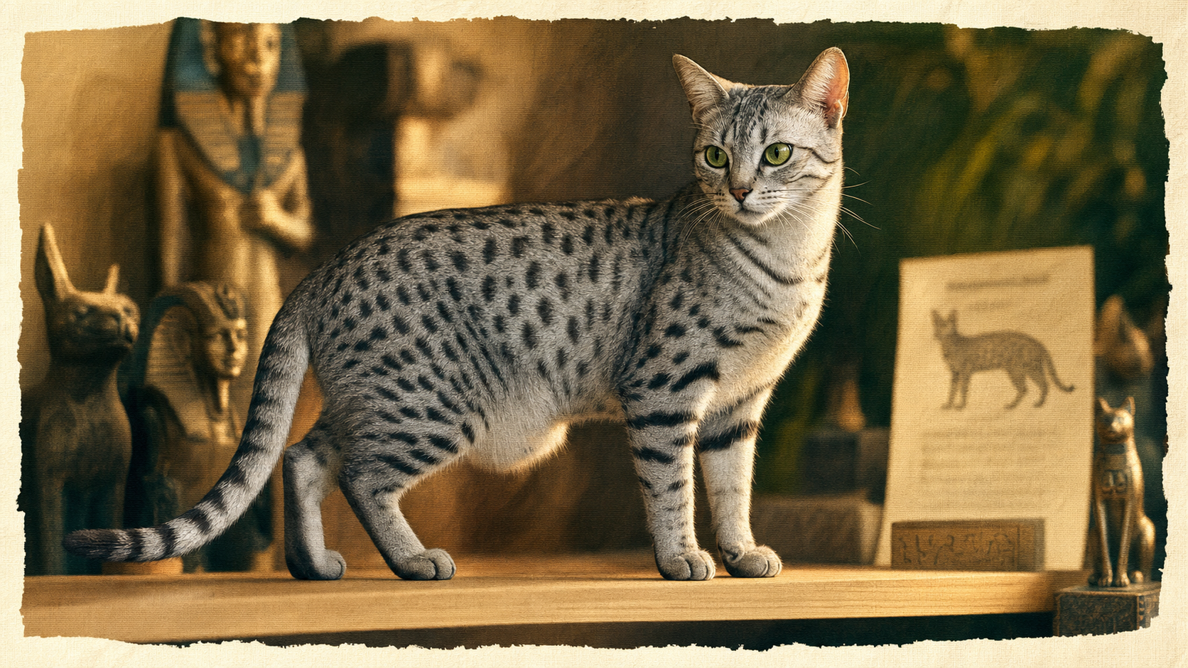 Mau égyptien Silver spotted tabby yeux verts tachetés