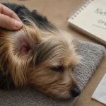 Nettoyage oreilles chien avec compresse non pelucheuse et lotion auriculaire