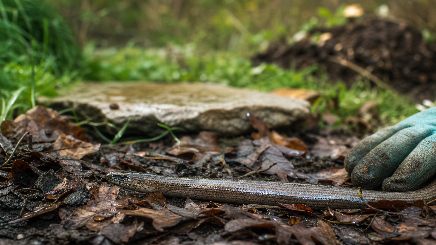 Orvet morsure rare, non venimeuse : photo au jardin