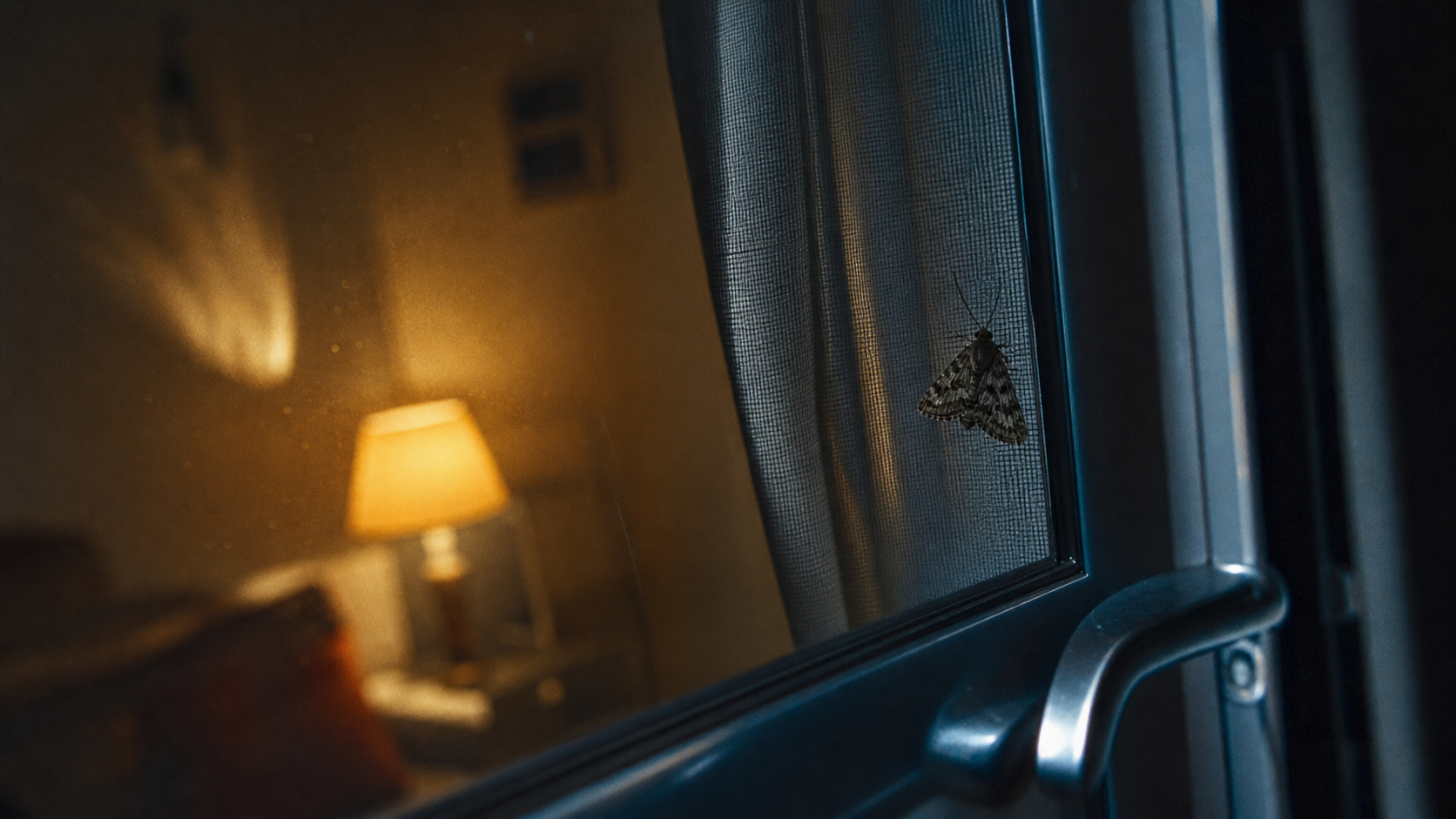 Papillon de nuit dangereux près de la fenêtre, photo nocturne