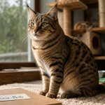 Pixie bob chat tigré à queue courte, robe tachetée près d’une fenêtre