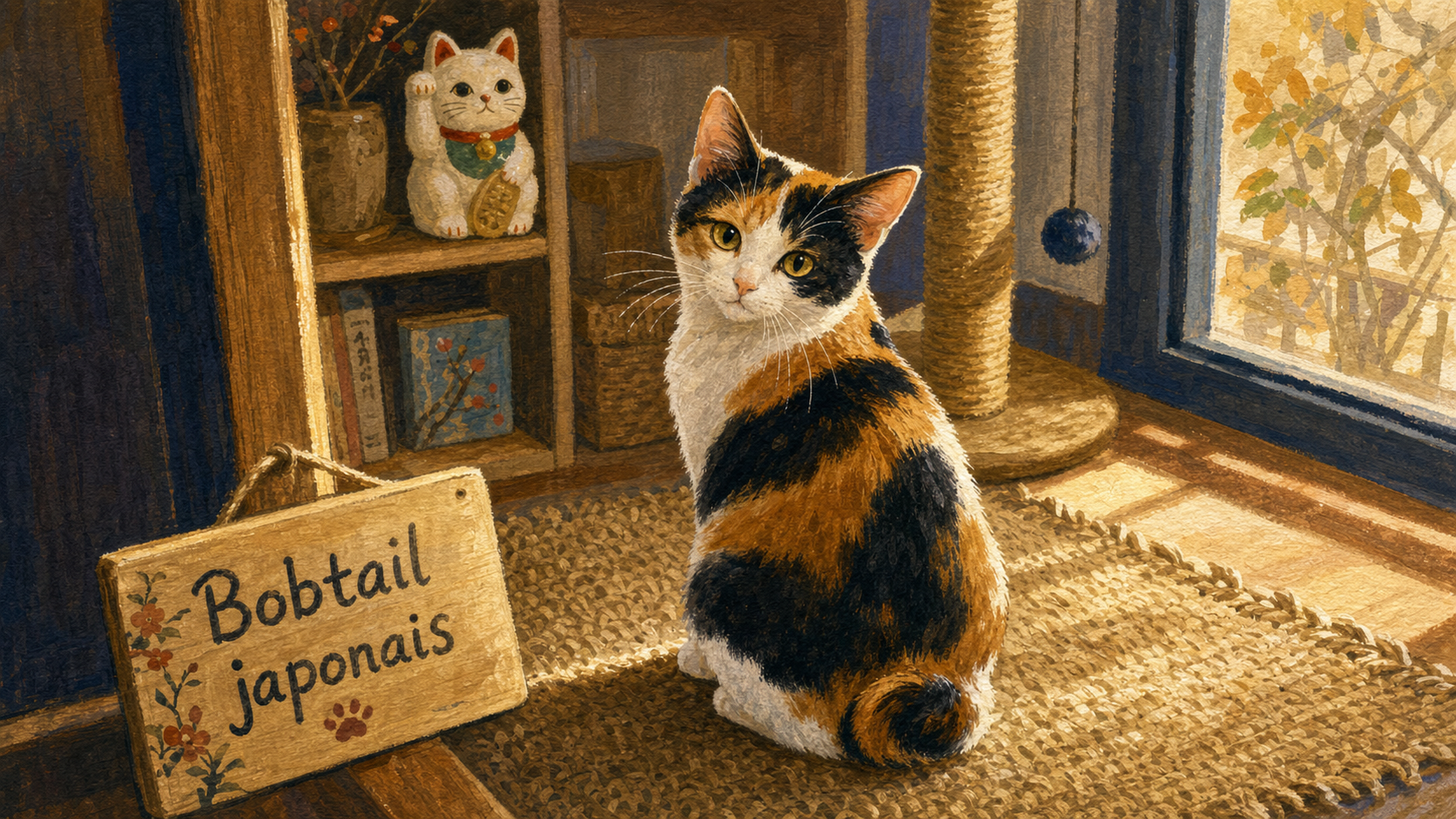 Bobtail japonais, race chat japonais à queue courte et tricolore