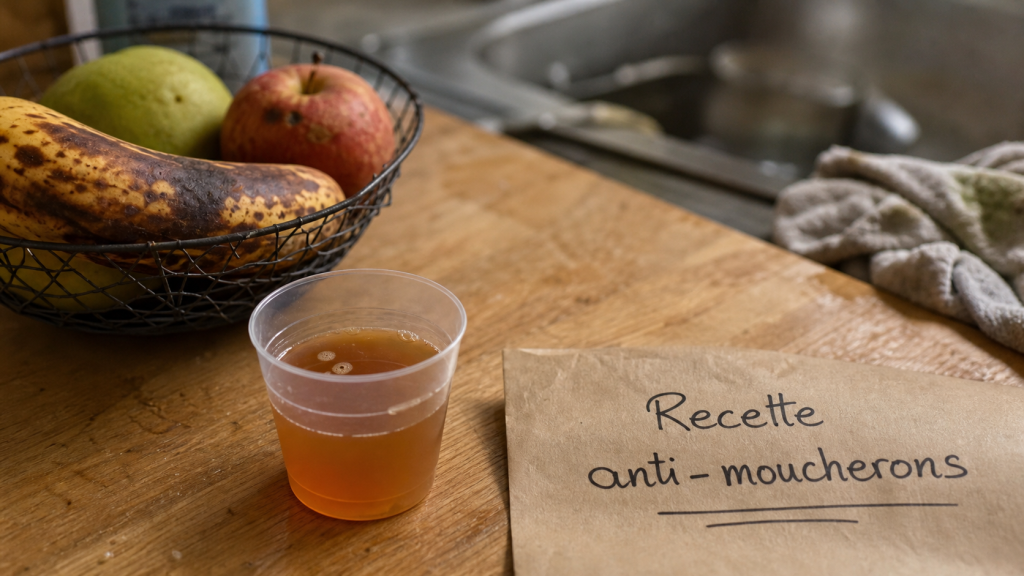 Recette anti moucheron au vinaigre de cidre : verre avec liquide vaisselle