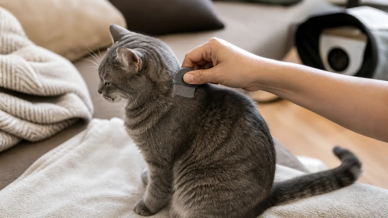 Anti-puce naturel maison chat : peigne à puces sur le cou