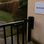 Barriere chien jardin noire : portillon verrouillable et fixation murale