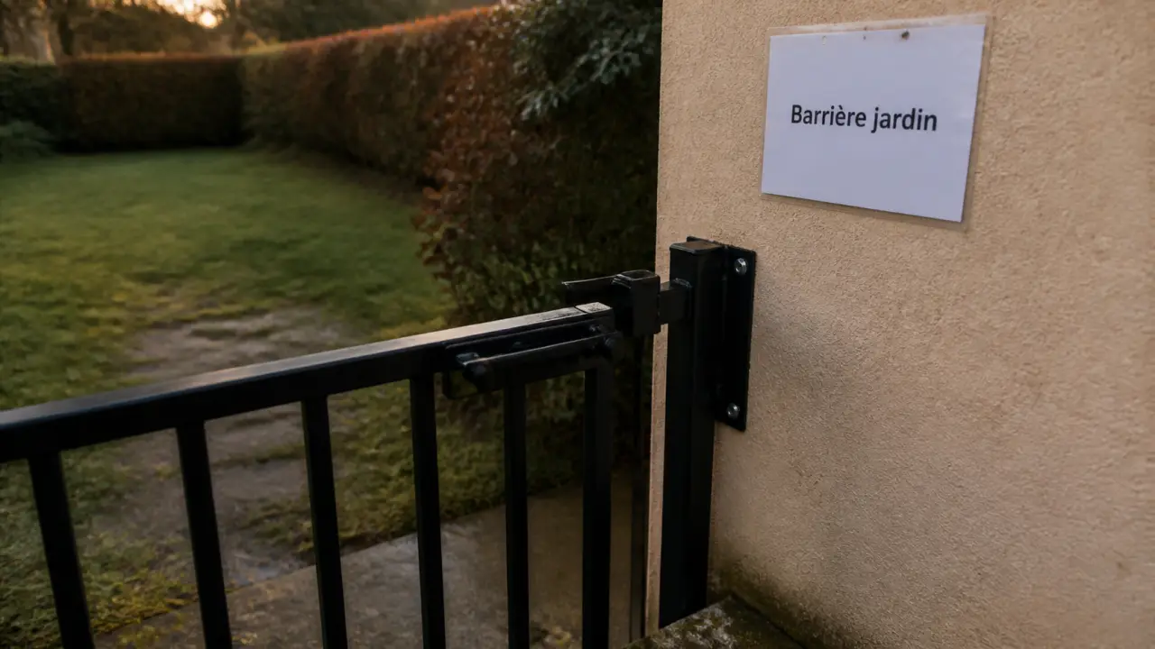 Barriere chien jardin noire : portillon verrouillable et fixation murale