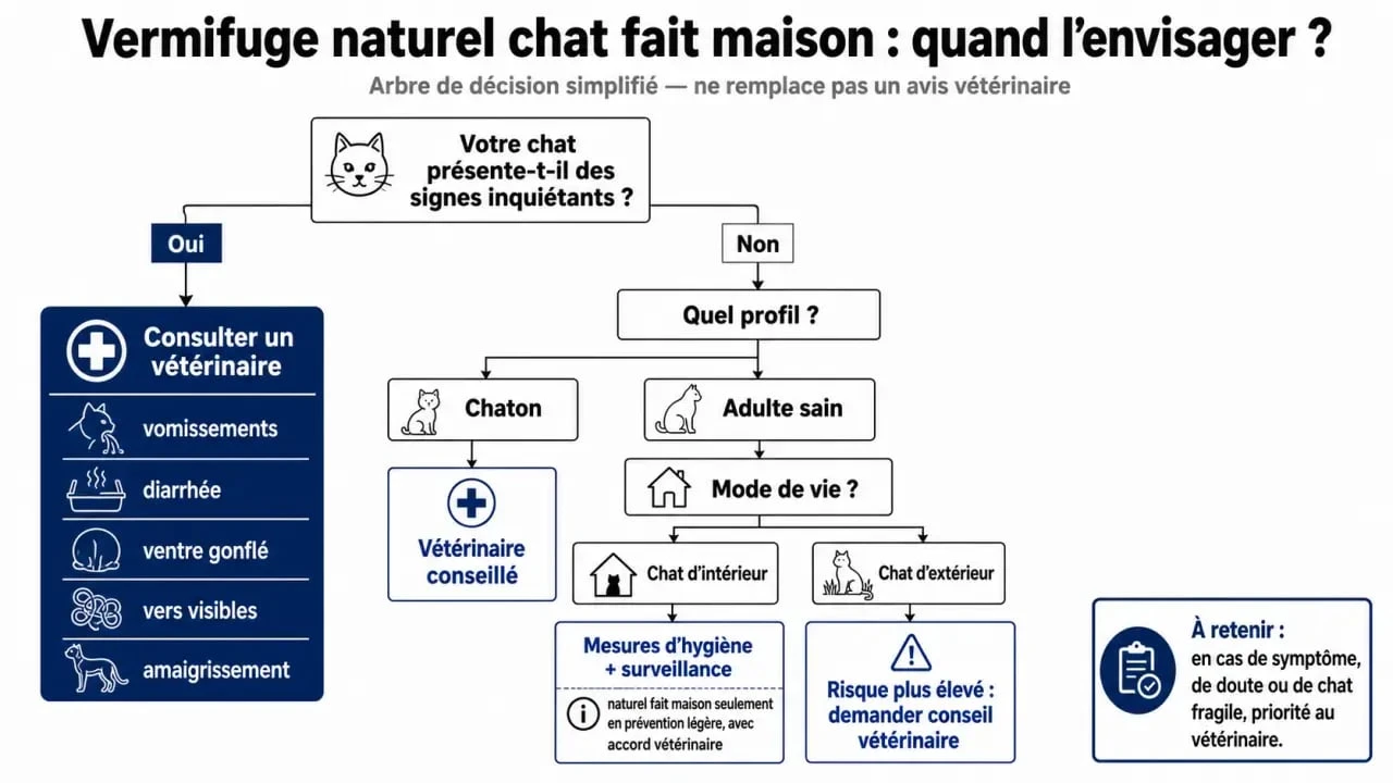Vermifuge naturel chat fait maison : arbre de décision pour savoir quand consulter un vétérinaire
