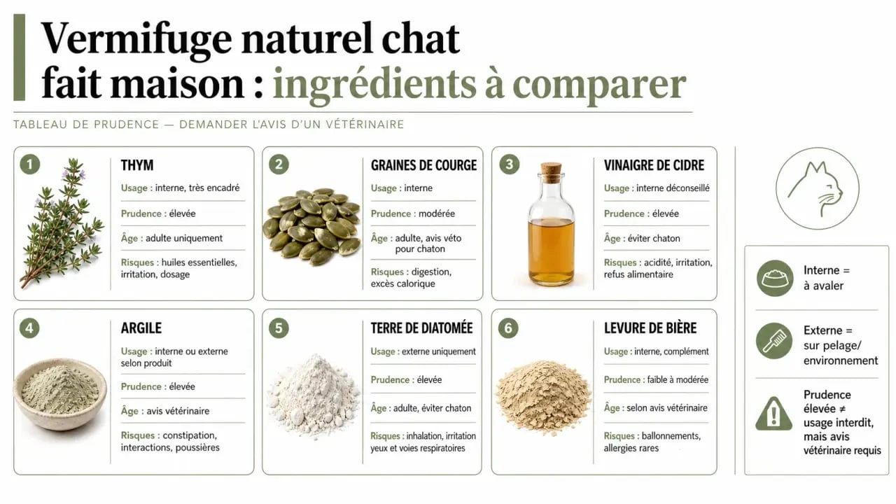 Vermifuge naturel chat fait maison : tableau comparatif des ingrédients, usages et précautions