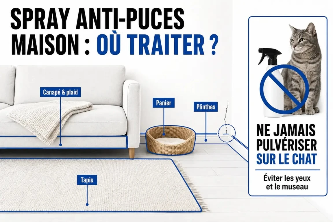 Spray anti puce chat maison : zones à traiter dans la maison et précautions pour le chat