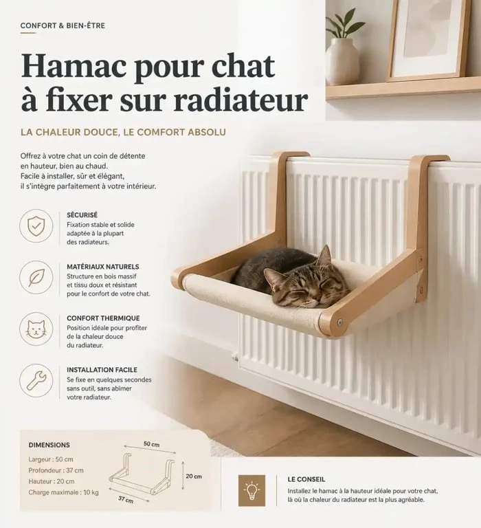 Hamac radiateur chat fait maison installé sur un radiateur