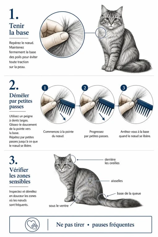 Démêlant pour chat fait maison : étapes douces pour retirer un nœud sans faire mal