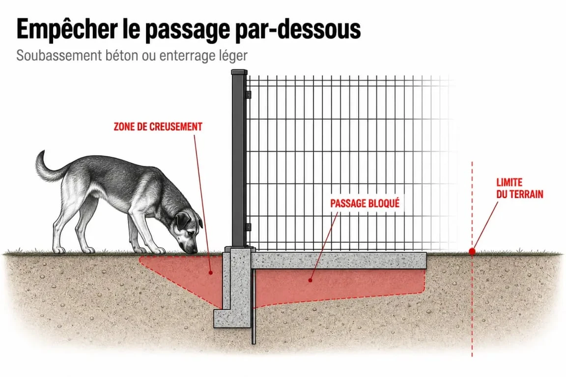 Clôturer un jardin pour chien avec soubassement anti-creusement