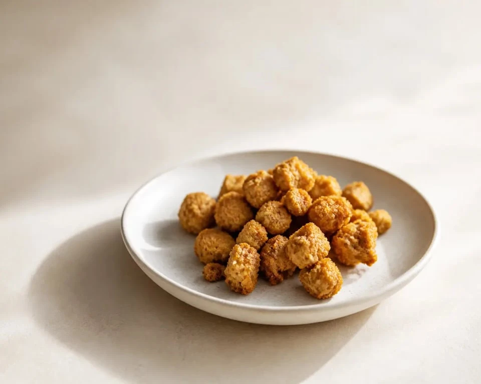 Croquette chat maison dorées et croustillantes servies sur une petite assiette