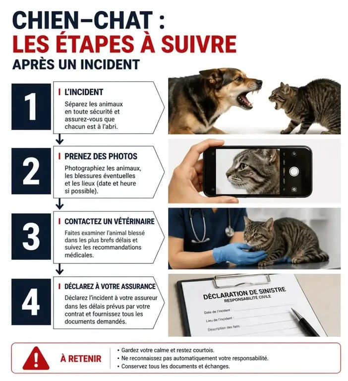 Schéma des démarches légales et administratives quand mon chien a tué un chat