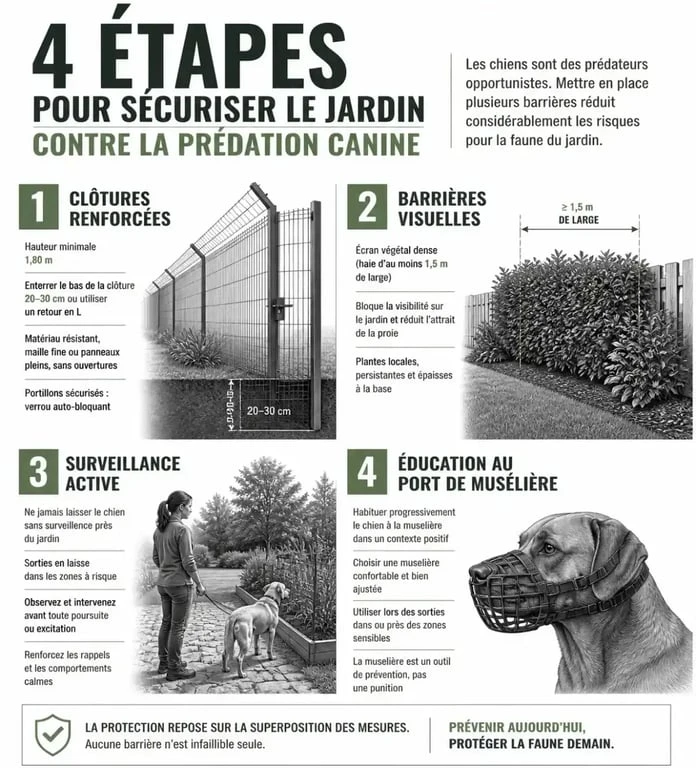 Infographie des 4 étapes pour sécuriser son jardin après que mon chien a tué un chat