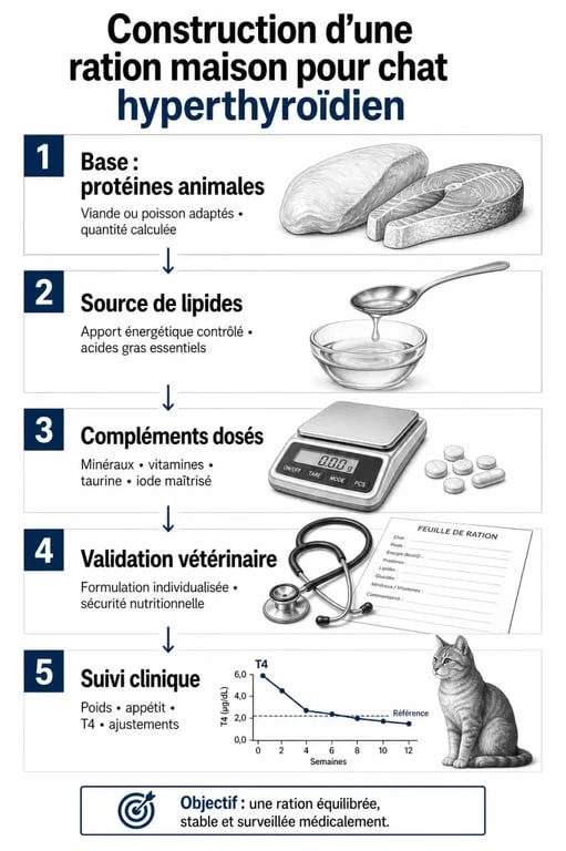 Repas maison pour chat hyperthyroïdie : structure d’une ration stable et contrôlée