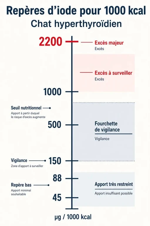 Repas maison pour chat hyperthyroïdie : repères d’iode par 1000 kcal