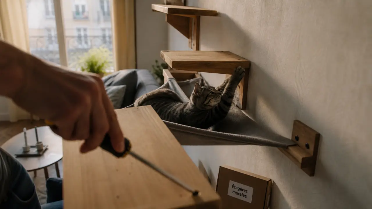 Étagères pour chats sur placo : hamac pour grimper et se reposer