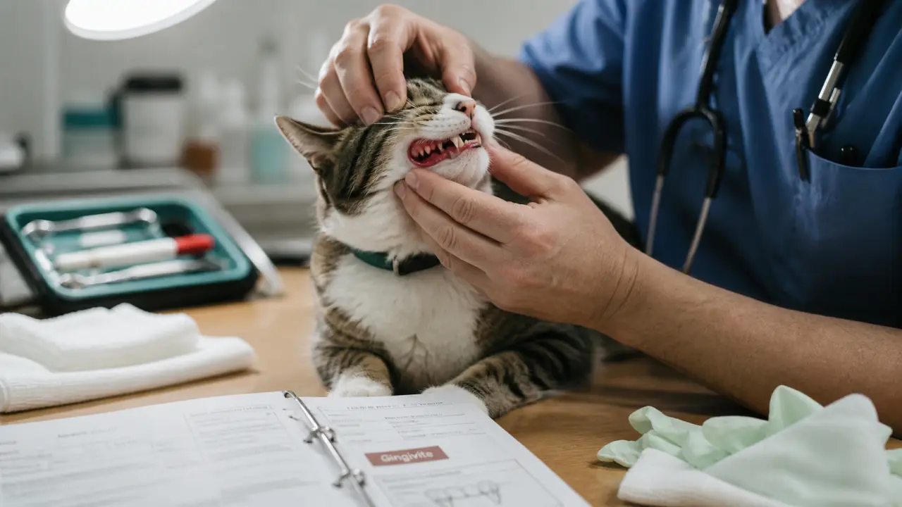 Gingivite du chat : gencives rouges examinées par le vétérinaire