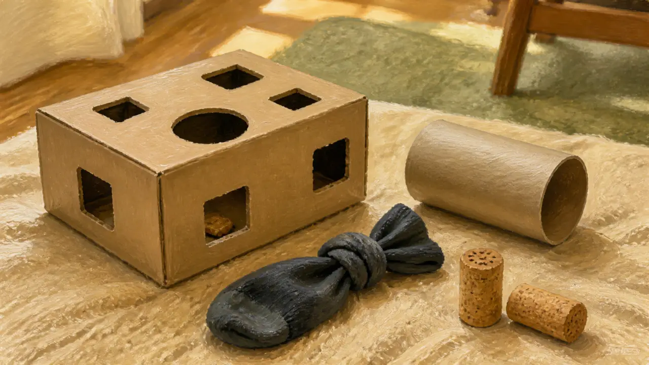 Jouets pour chat fait maison : boîte à trous, rouleau, chaussette