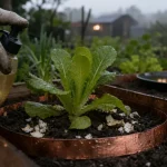 Répulsif naturel limace : ruban de cuivre et ail autour de jeunes salades