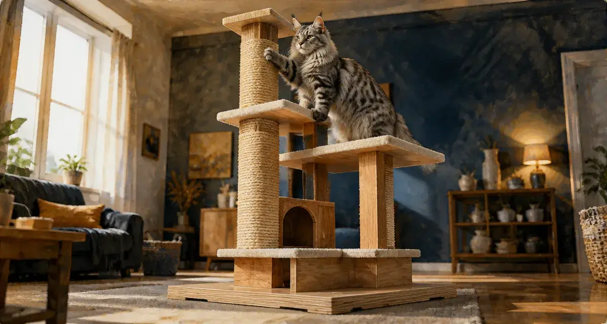 Arbre à chat pour gros chat XXL stable en bois, socle large