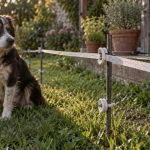 Clôture électrique chien : ruban tendu près du jardin