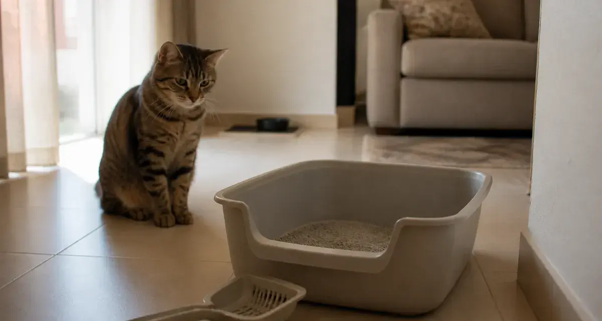 Comment attirer un chat dans sa litière : bac ouvert, chat attendant loin de l’entrée