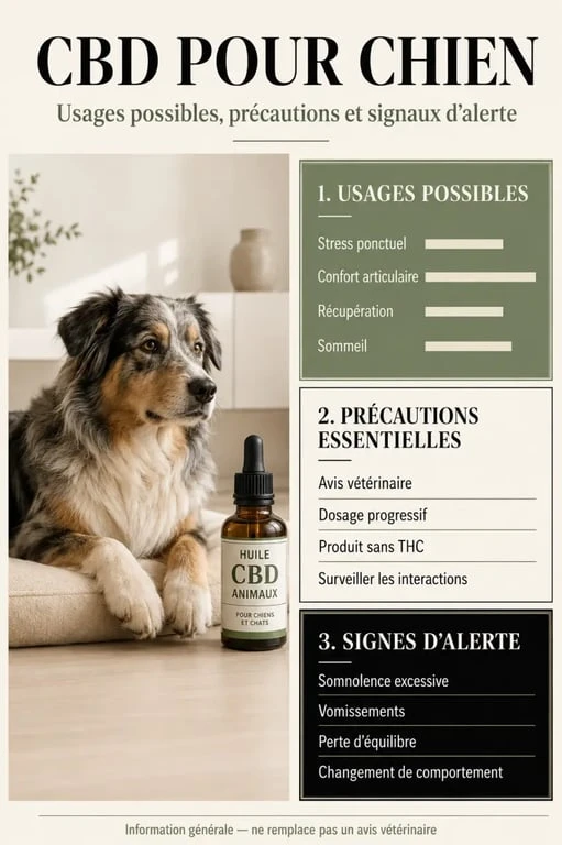 CBD chien : schéma des usages possibles, des précautions et des signes d’alerte chez le chien
