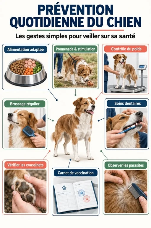 Infographie sur la santé du chien et la routine de prévention quotidienne