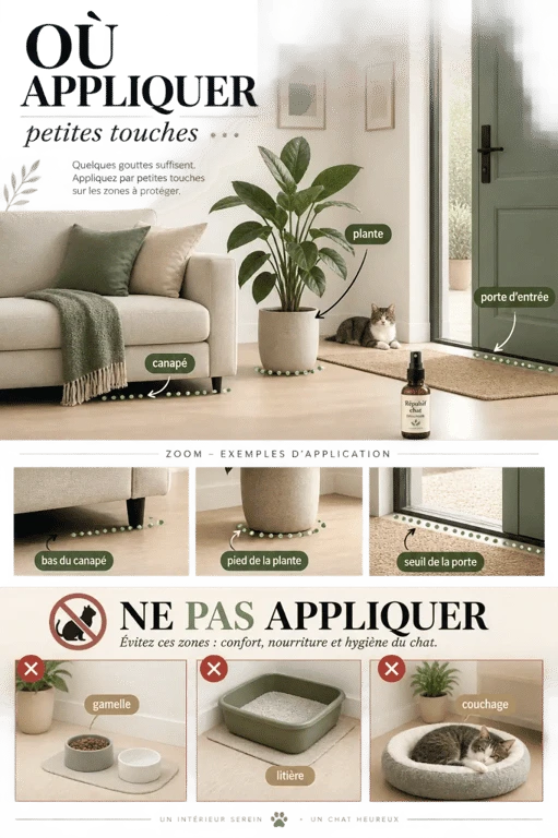 Répulsif chat maison : zones à protéger autour d’un canapé et d’une plante