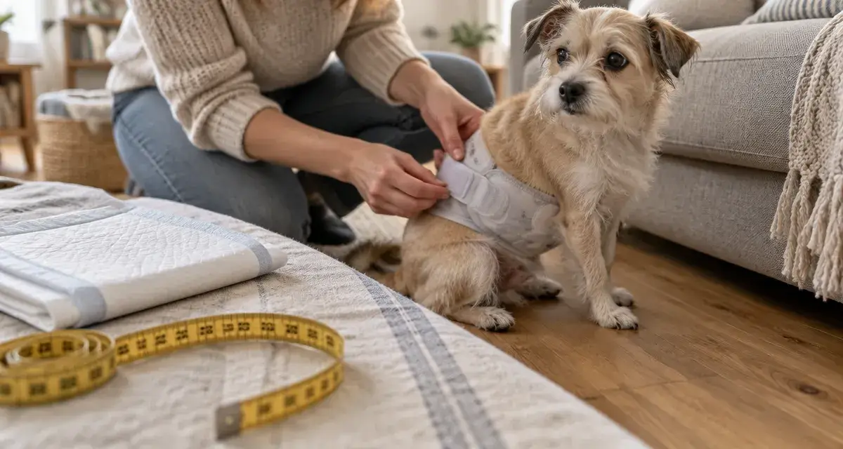 Chien avec couche pour chien ajustée, anti-fuites et confortable