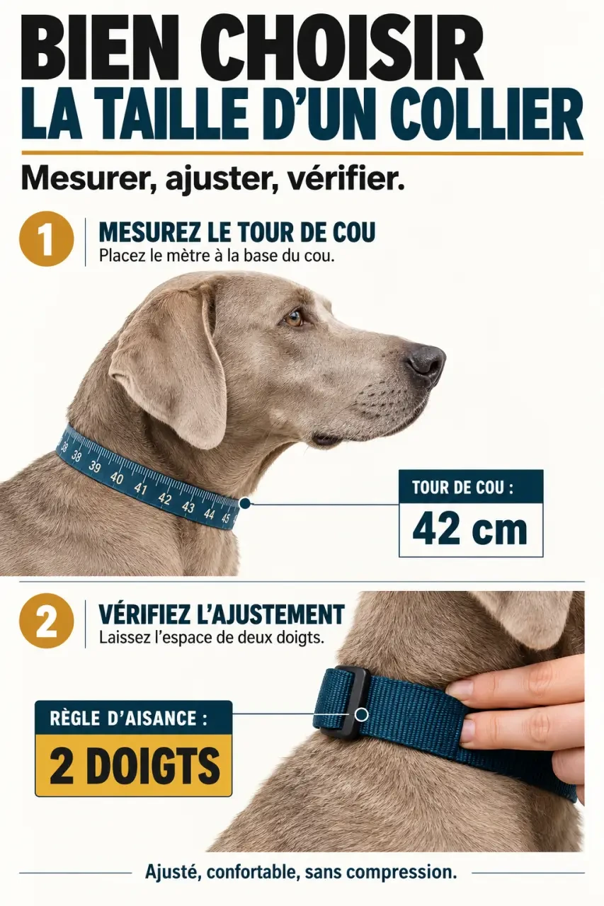 Infographie sur la mesure et l’ajustement d’un collier pour chien