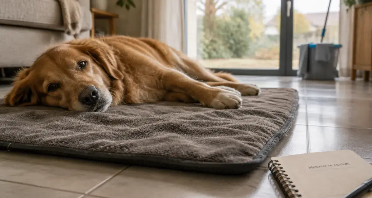 Tapis pour chien antidérapant, chien détendu sur un tapis